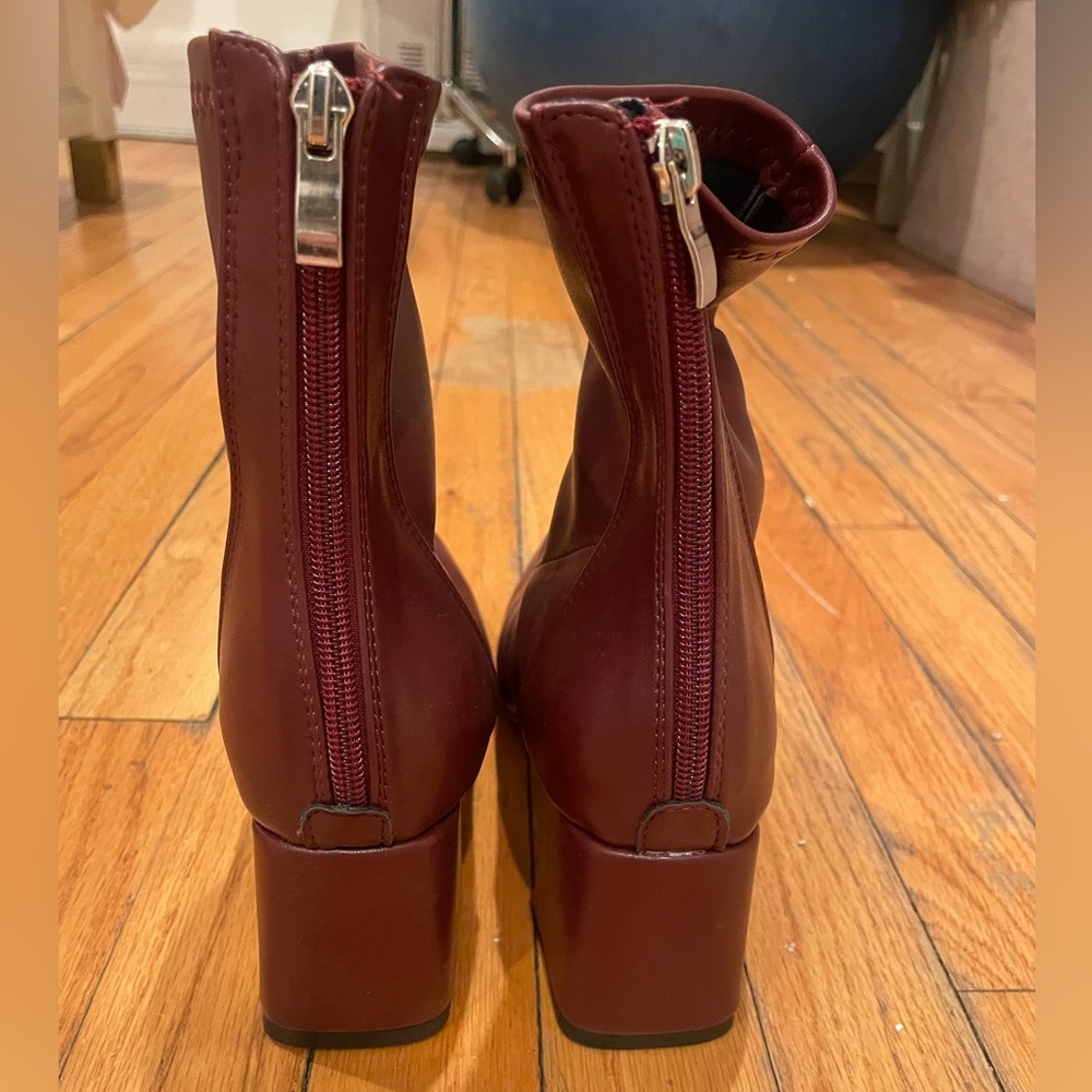 𝗡𝗪𝗢𝗧: Fashion Faux Leather Zipper Ankle Boots Elegant Burgundy Ankle Boots - Picture 12 of 16